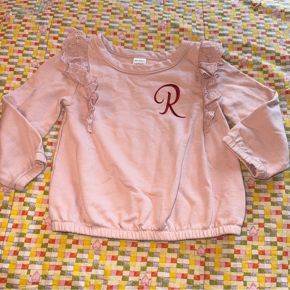Carter’s Toddler Girls Size 2T Pink Personalized Initial R Sweatshirt Shirt